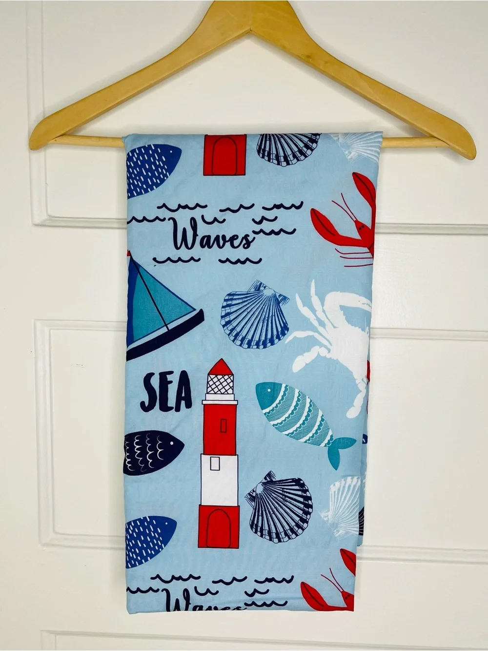 Kids Sea Shower Curtain- Light Blue Nautical Print
